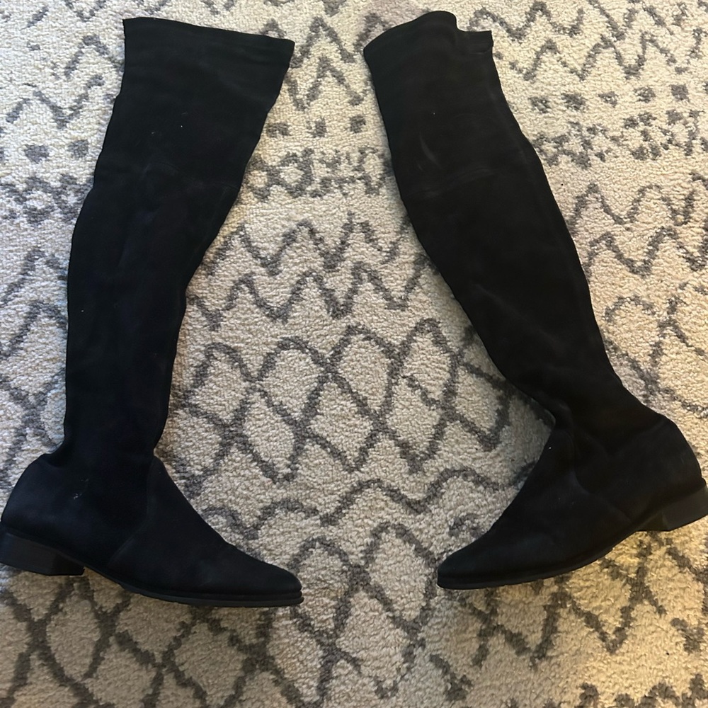 Stuart Weitzman Women's Jocey Suede Block Heel Over-The-Knee Boots Black Size 8